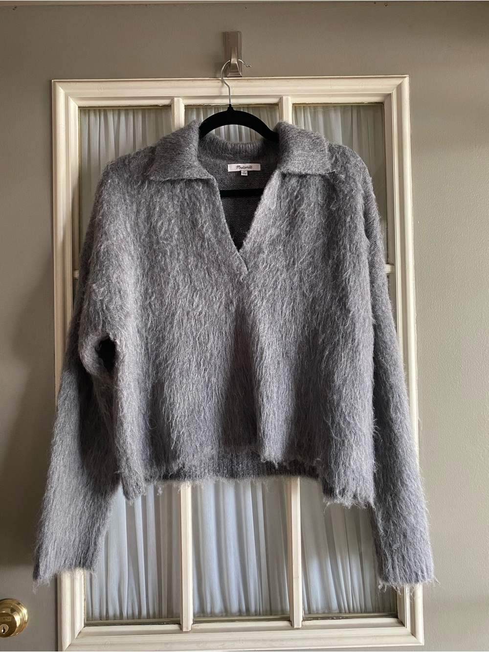 Madewell Heather Gray Fuzzy Knit Collared Sweater